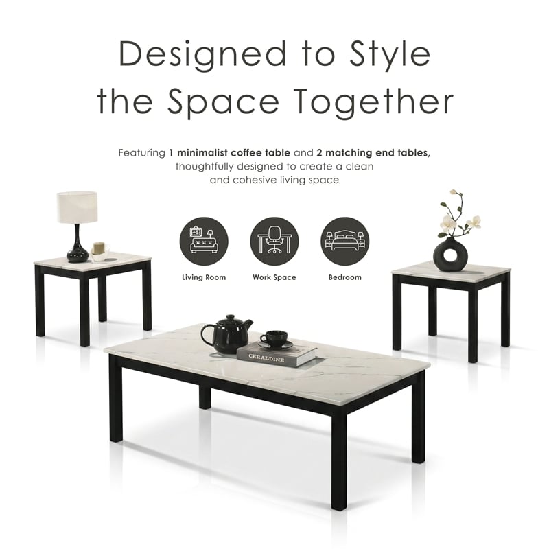 Furniture of America Isime Wood 3-Piece Coffee Table Set in White