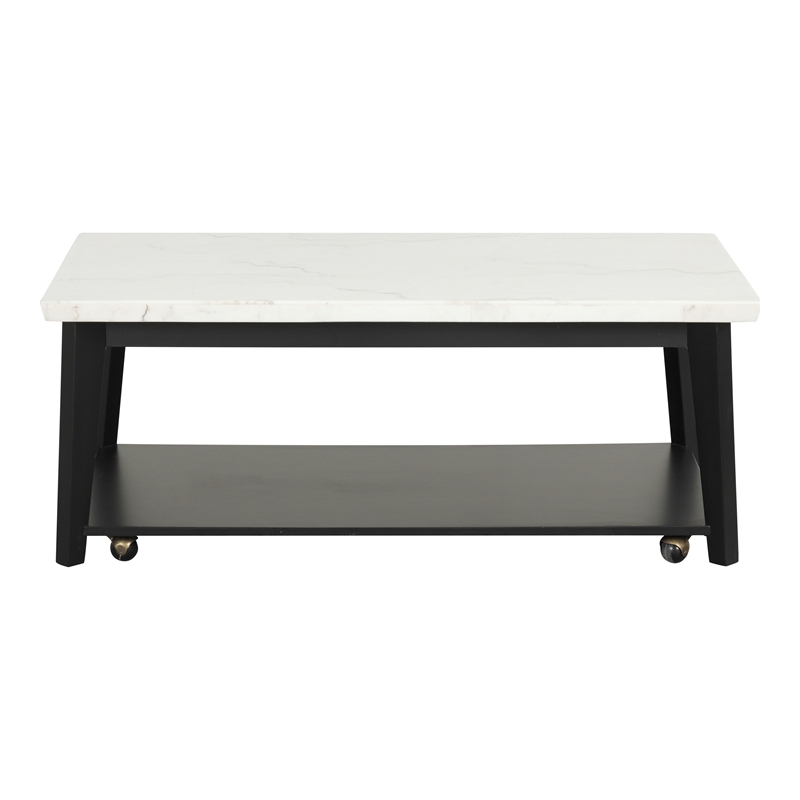 Furniture of America Isolde Wood and Marble Rectangle Coffee Table in White