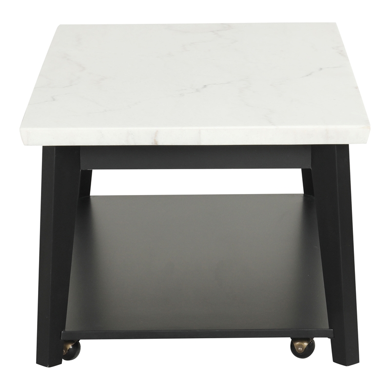Furniture of America Isolde Wood and Marble Rectangle Coffee Table in White