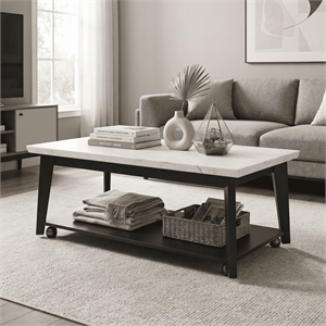 Furniture of America Isolde Wood and Marble Rectangle Coffee Table in White