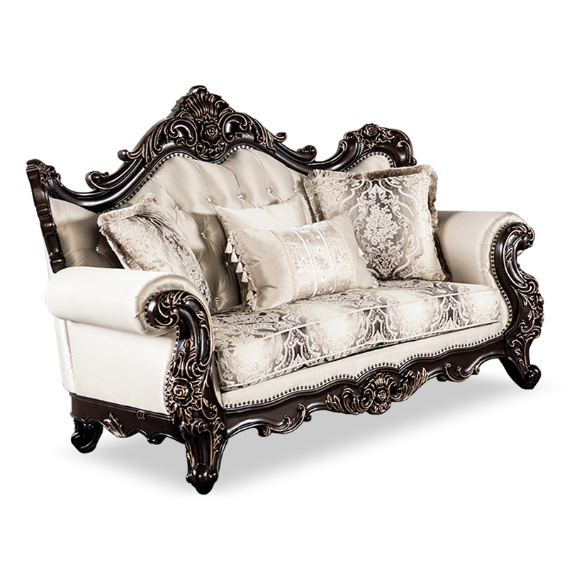 Furniture of America Zephyra Tufted Beige Fabric 2-Piece Sofa Set in Dark Cherry