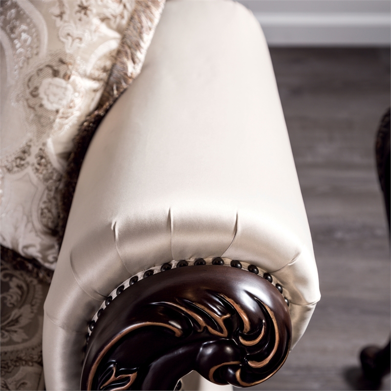 Furniture of America Zephyra Tufted Beige Fabric 2-Piece Sofa Set in Dark Cherry