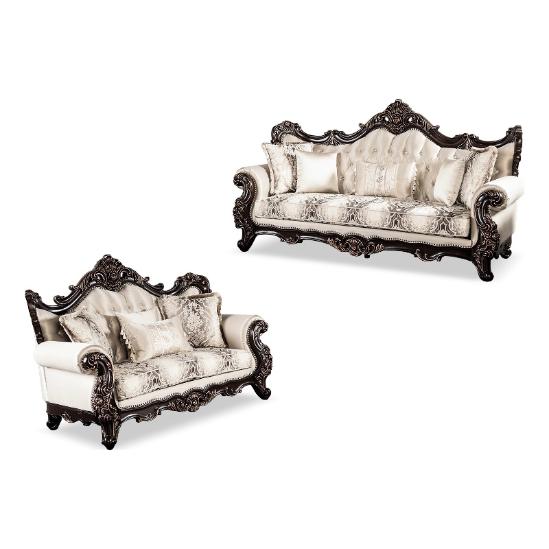 Furniture of America Zephyra Tufted Beige Fabric 2-Piece Sofa Set in Dark Cherry