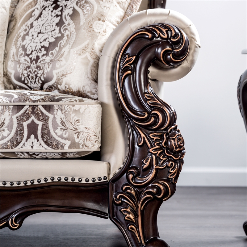 Furniture of America Zephyra Tufted Beige Fabric Accent Chair in Dark Cherry
