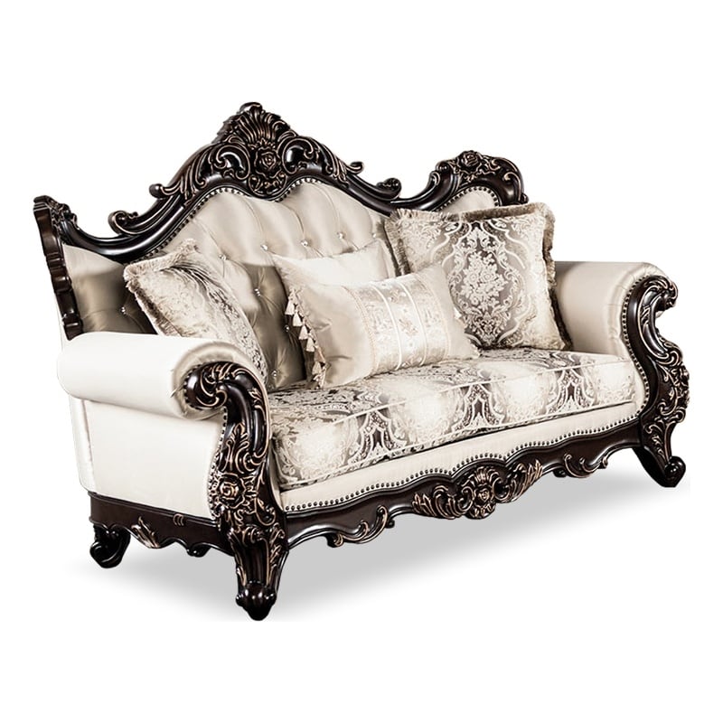 Furniture of America Zephyra Tufted Beige Fabric Loveseat in Dark Cherry
