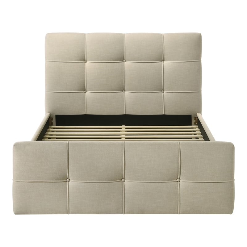 Furniture of America Nawa Mattress Ready Tufted Fabric Queen Bed in Ivory
