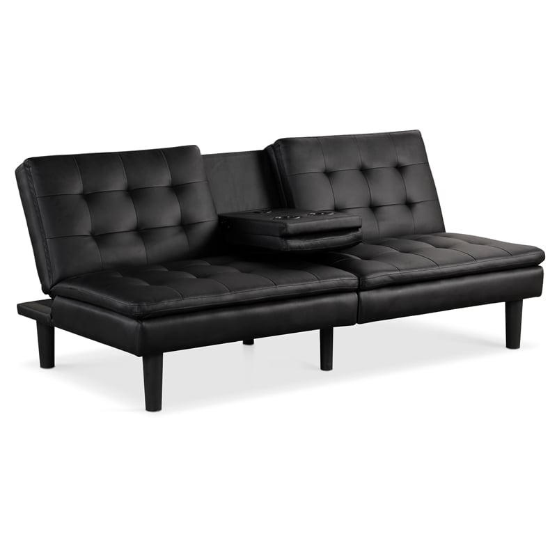 Furniture of America Fallein Black Faux Leather Futon Sofa Bed with USB Ports