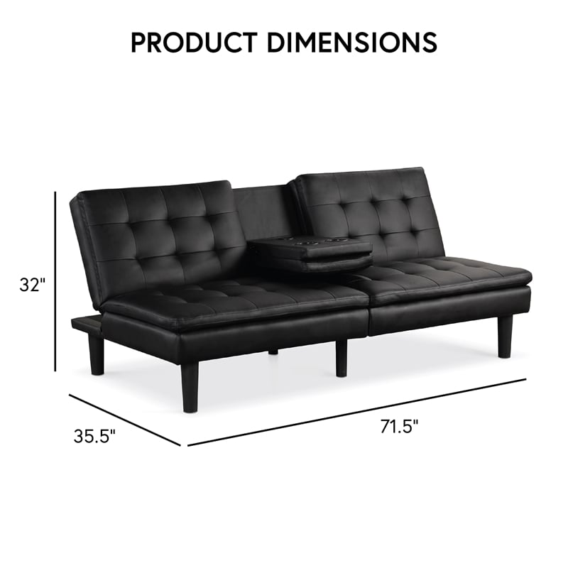 Furniture of America Fallein Black Faux Leather Futon Sofa Bed with USB Ports