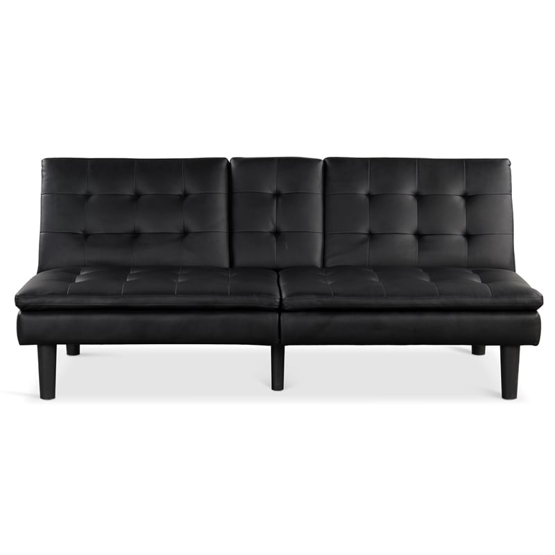 Furniture of America Fallein Black Faux Leather Futon Sofa Bed with USB Ports