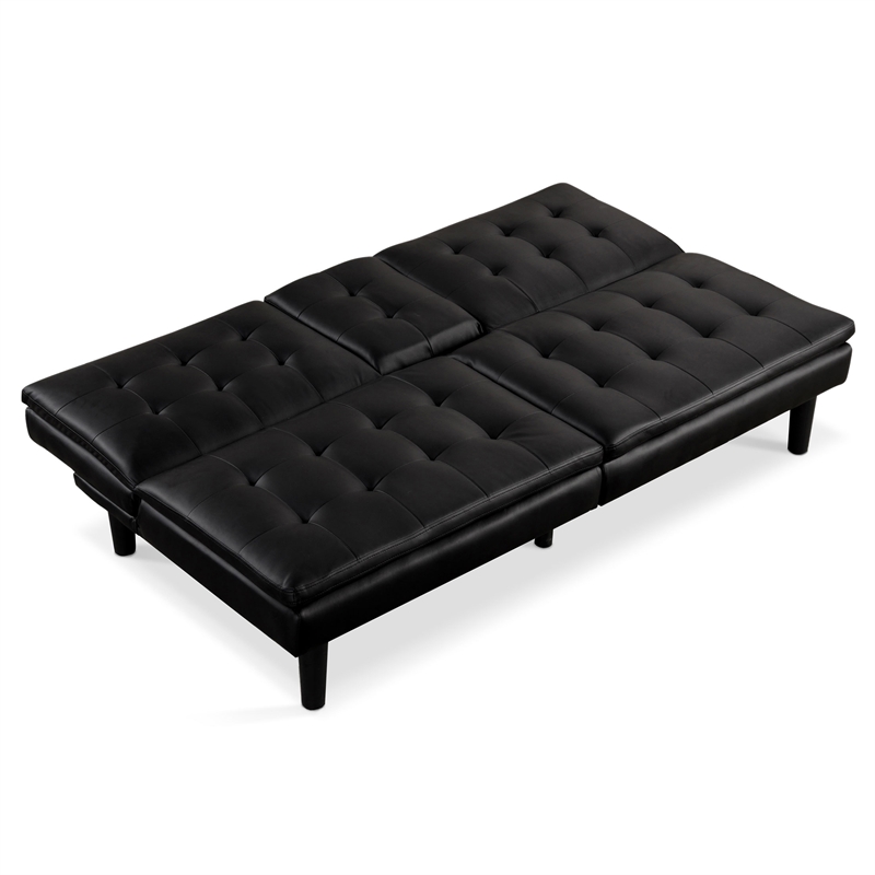 Furniture of America Fallein Black Faux Leather Futon Sofa Bed with USB Ports