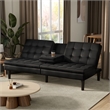 Furniture of America Fallein Black Faux Leather Futon Sofa Bed with USB Ports