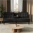 Furniture of America Fallein Black Faux Leather Futon Sofa Bed with USB Ports