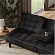 Furniture of America Fallein Black Faux Leather Futon Sofa Bed with USB Ports