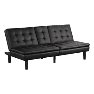 Furniture of America Fallein Black Faux Leather Futon Sofa Bed with USB Ports