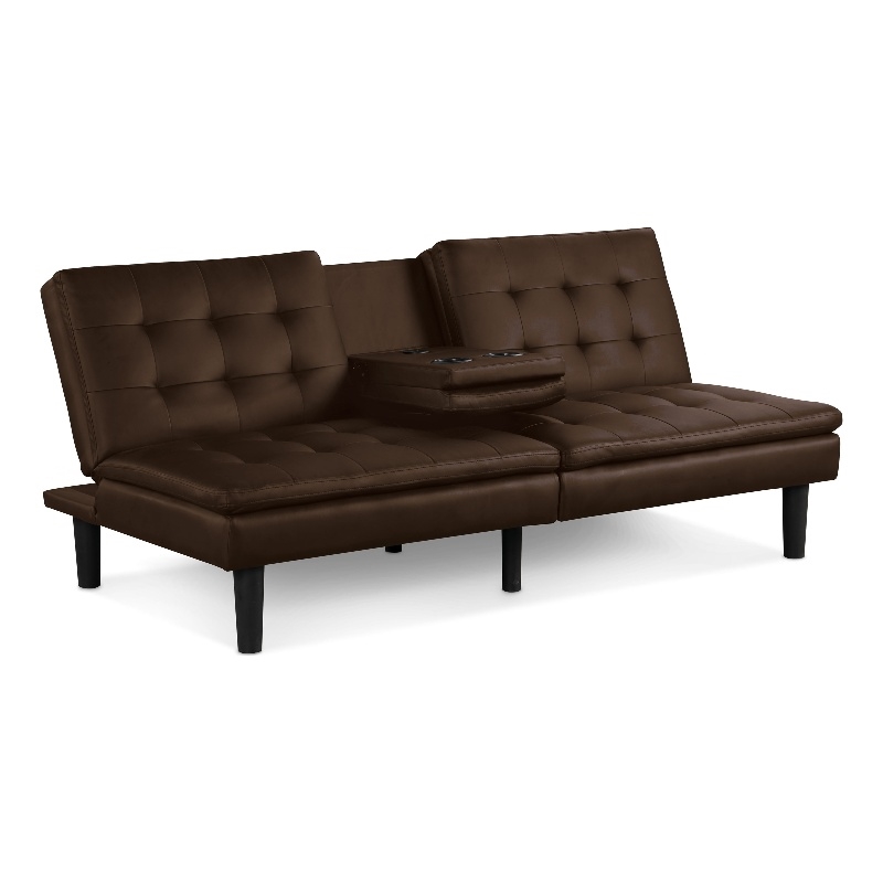 Furniture of America Fallein Brown Faux Leather Futon Sofa Bed with USB Ports