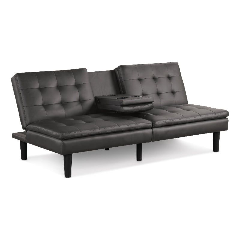 Furniture of America Fallein Gray Faux Leather Futon Sofa Bed with USB Ports
