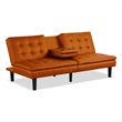 Furniture of America Fallein Orange Faux Leather Futon Sofa Bed with USB Ports