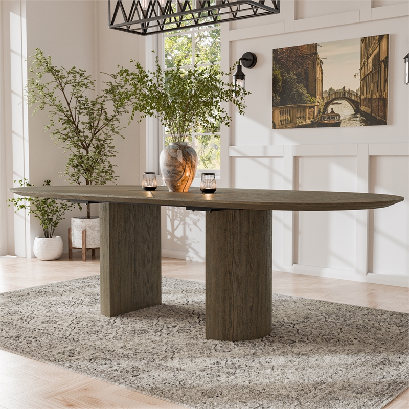 Furniture of America Vrusales Wood Oval Extendable Dining Table in Oak