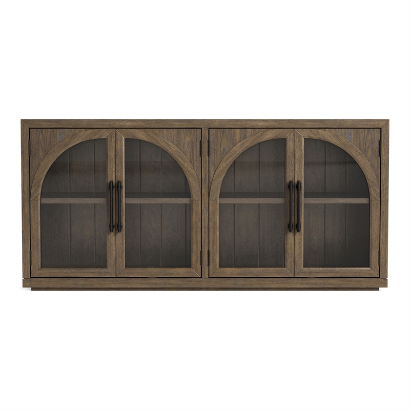 Furniture of America Vrusales Wood 4-Door Oak Server with Glass Doors
