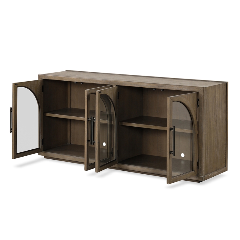Furniture of America Vrusales Wood 4-Door Oak Server with Glass Doors