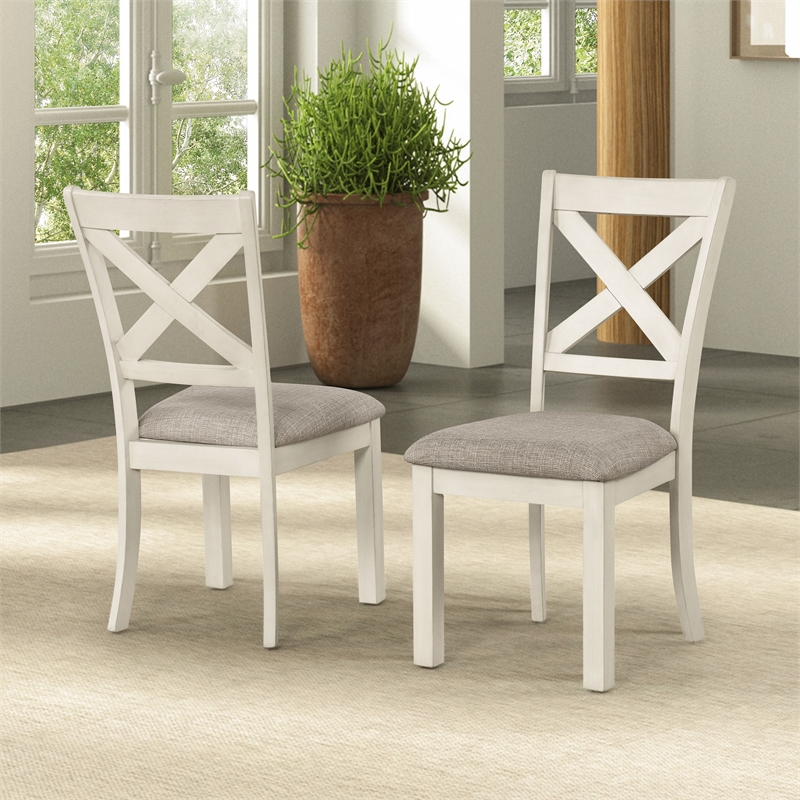 Furniture of America Chalen Wood X-Cross Back Side Chairs in White (Set of 2)