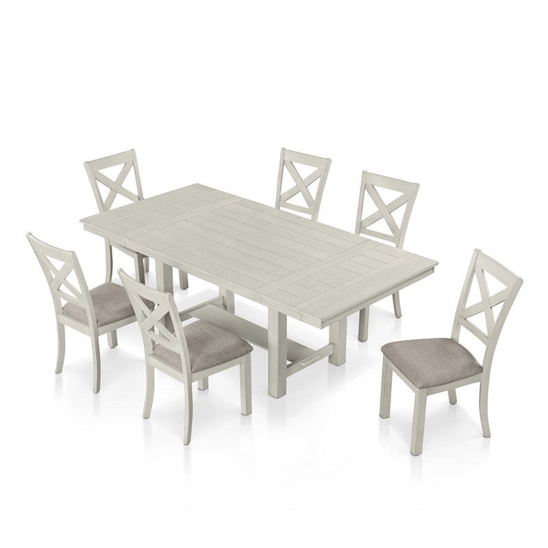 Furniture of America Chalen Wood 7-Piece Extendable Dining Table Set in White