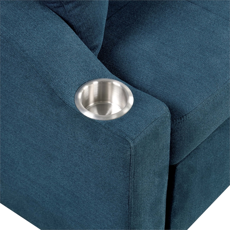 Furniture of America Eulalie Blue Fabric Sleeper Sofa in with Cup Holders