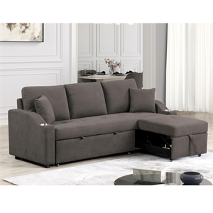 Furniture of America Eulalie Gray Fabric Sleeper Sofa with Cup Holders
