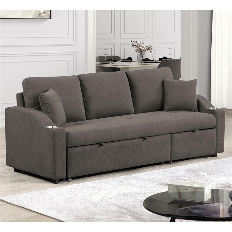 Furniture of America Eulalie Gray Fabric Sleeper Sofa with Cup Holders