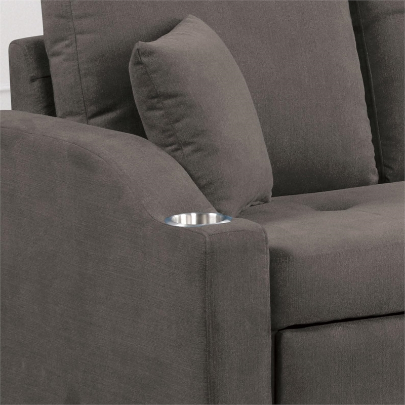 Furniture of America Eulalie Gray Fabric Sleeper Sofa with Cup Holders