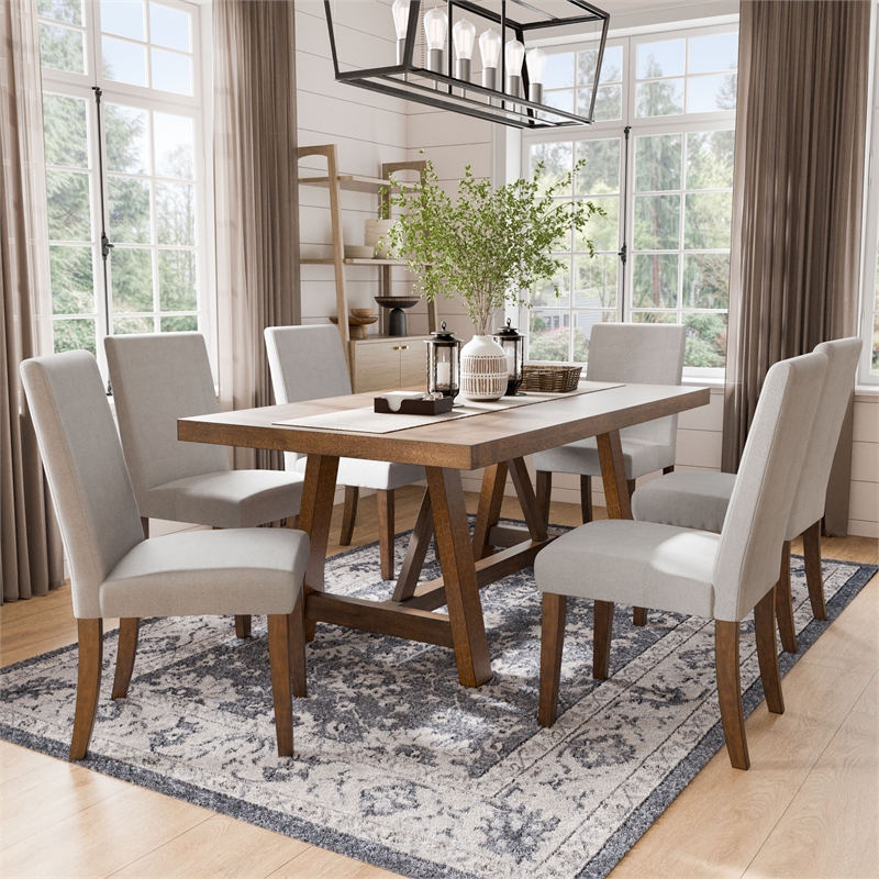 Furniture of America Zephyrine Wood 7-Piece Dining Table Set in Brown