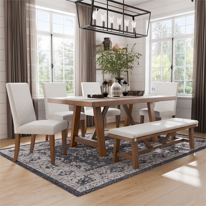 Furniture of America Zephyrine Wood 6-Piece Dining Table Set in Brown