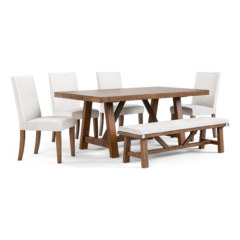 Furniture of America Zephyrine Wood 6-Piece Dining Table Set in Brown