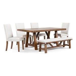 Furniture of America Zephyrine Wood 6-Piece Dining Table Set in Brown