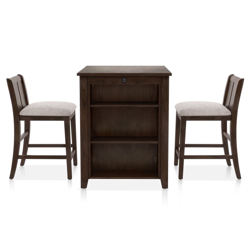 Furniture of America Kael Wood 3-Piece Counter Dining Table Set in Cherry