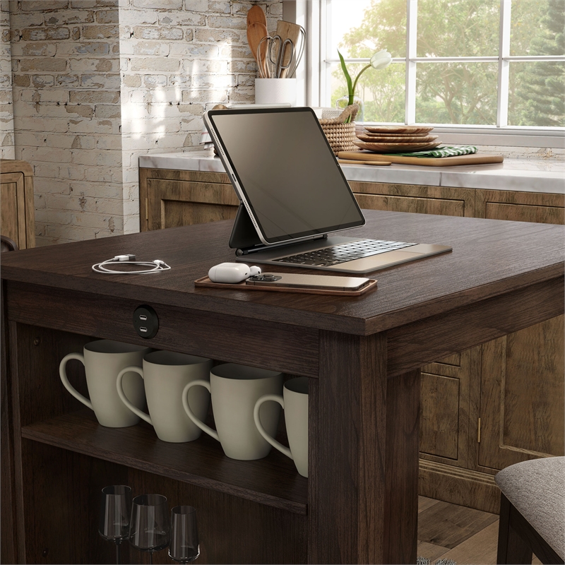 Furniture of America Kael Wood 3-Piece Counter Dining Table Set in Cherry