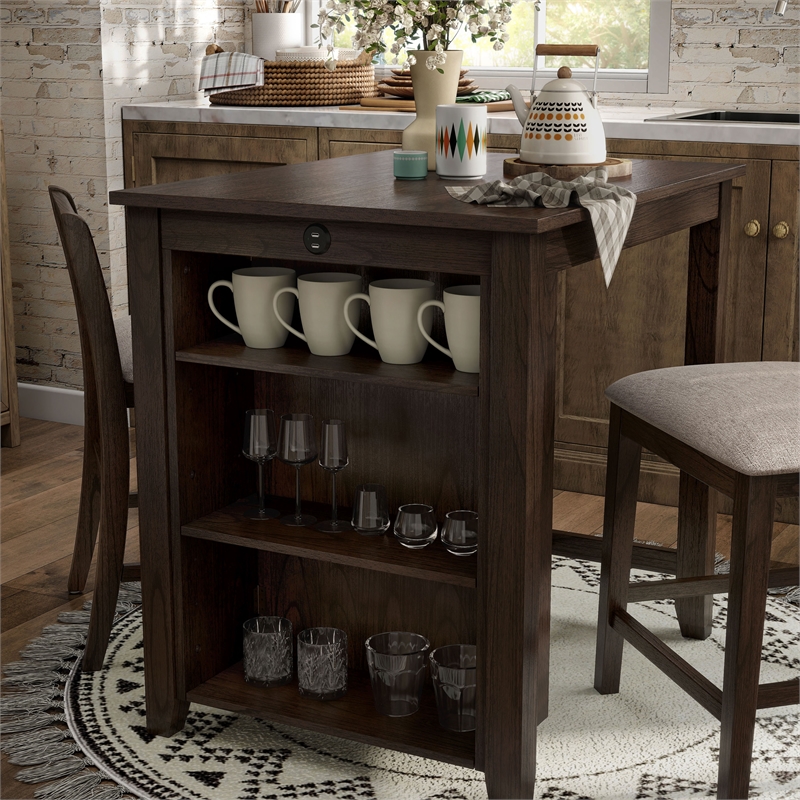 Furniture of America Kael Wood 3-Piece Counter Dining Table Set in Cherry