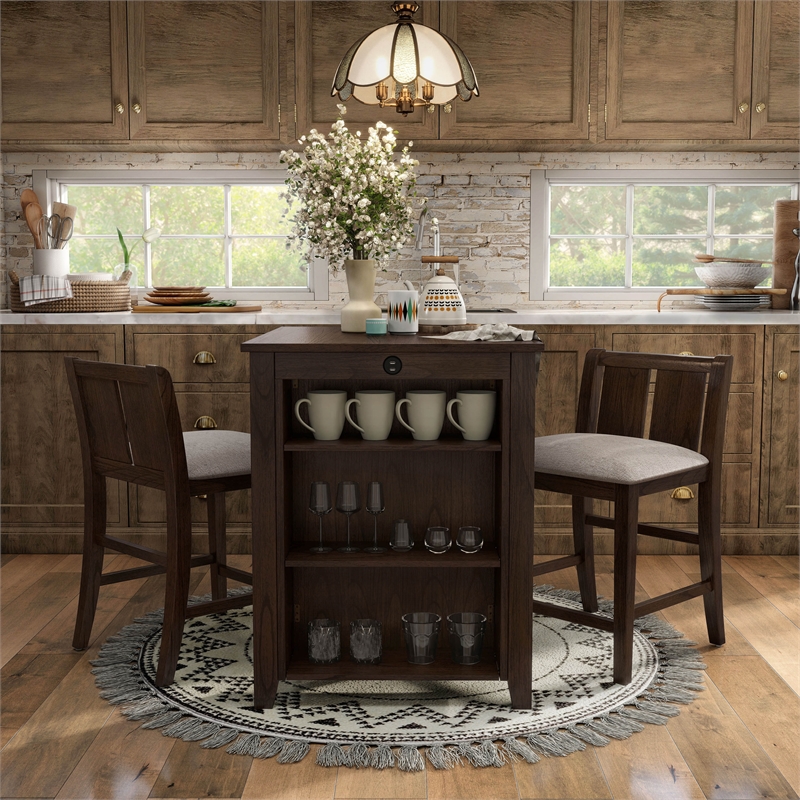 Furniture of America Kael Wood 3-Piece Counter Dining Table Set in Cherry