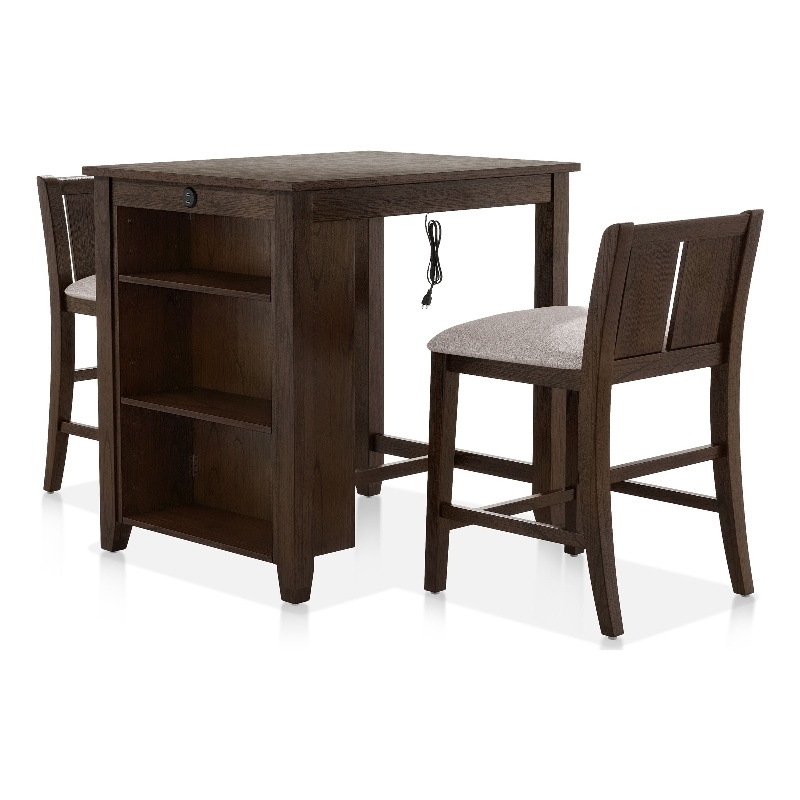 Furniture of America Kael Wood 3-Piece Counter Dining Table Set in Cherry