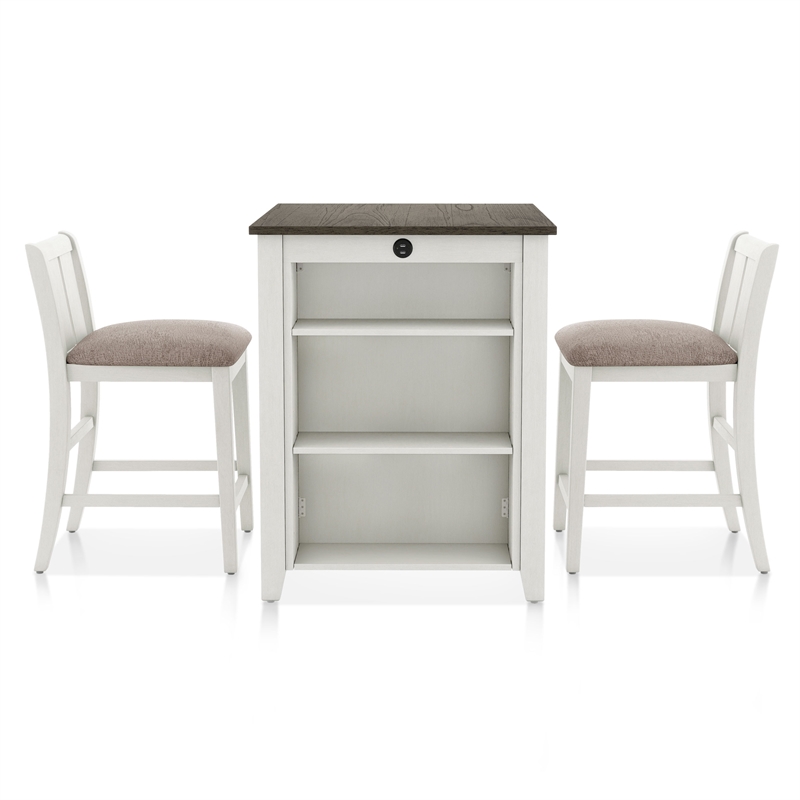 Furniture of America Kael Wood 3-Piece Counter Dining Table Set in White