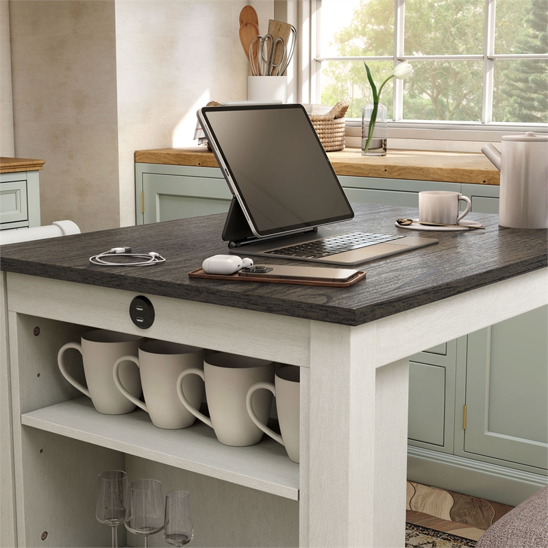 Furniture of America Kael Wood 3-Piece Counter Dining Table Set in White