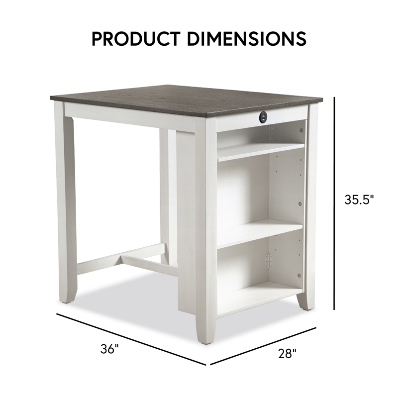 Furniture of America Kael Wood 3-Piece Counter Dining Table Set in White