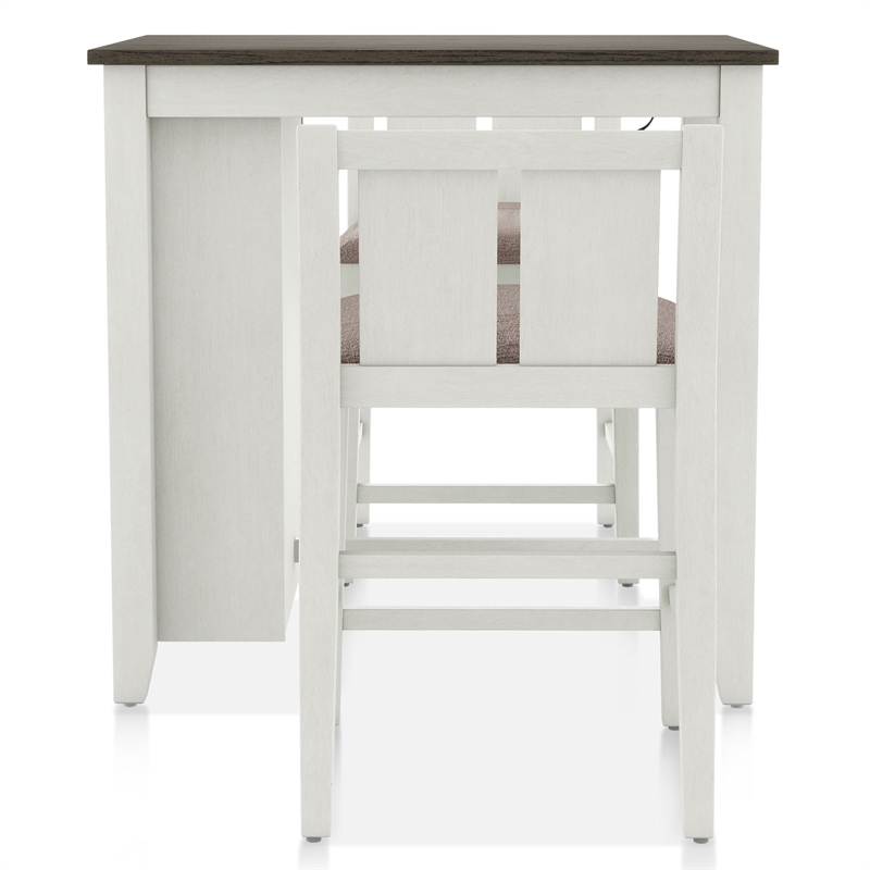 Furniture of America Kael Wood 3-Piece Counter Dining Table Set in White