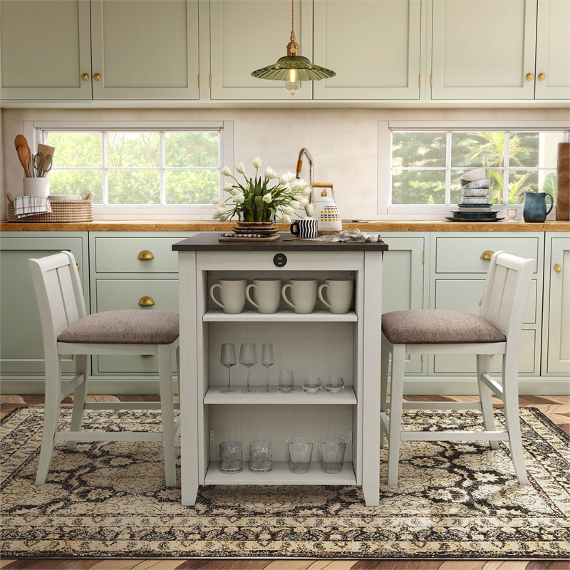 Furniture of America Kael Wood 3-Piece Counter Dining Table Set in White