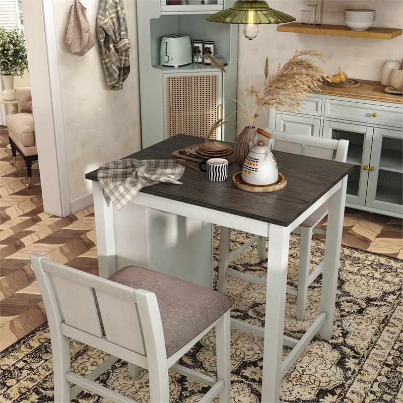 Furniture of America Kael Wood 3-Piece Counter Dining Table Set in White