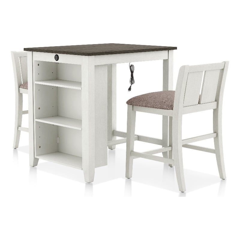 Furniture of America Kael Wood 3-Piece Counter Dining Table Set in White