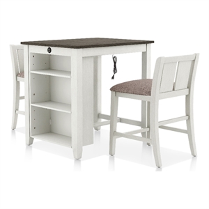 Furniture of America Kael Wood 3-Piece Counter Dining Table Set in White