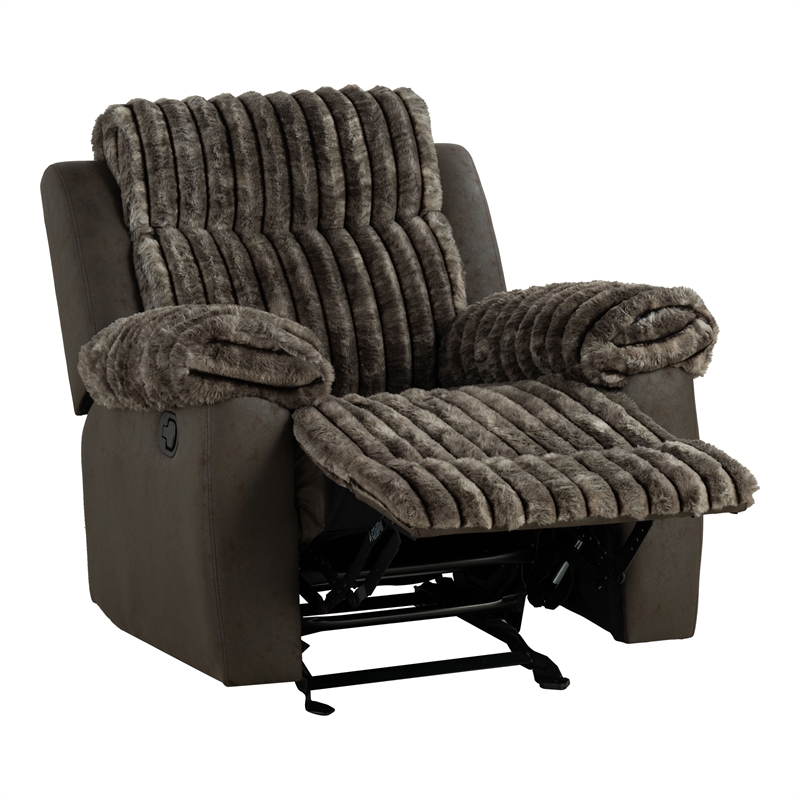 Furniture of America Esmalt Fabric Manual Glider Recliner in Brown