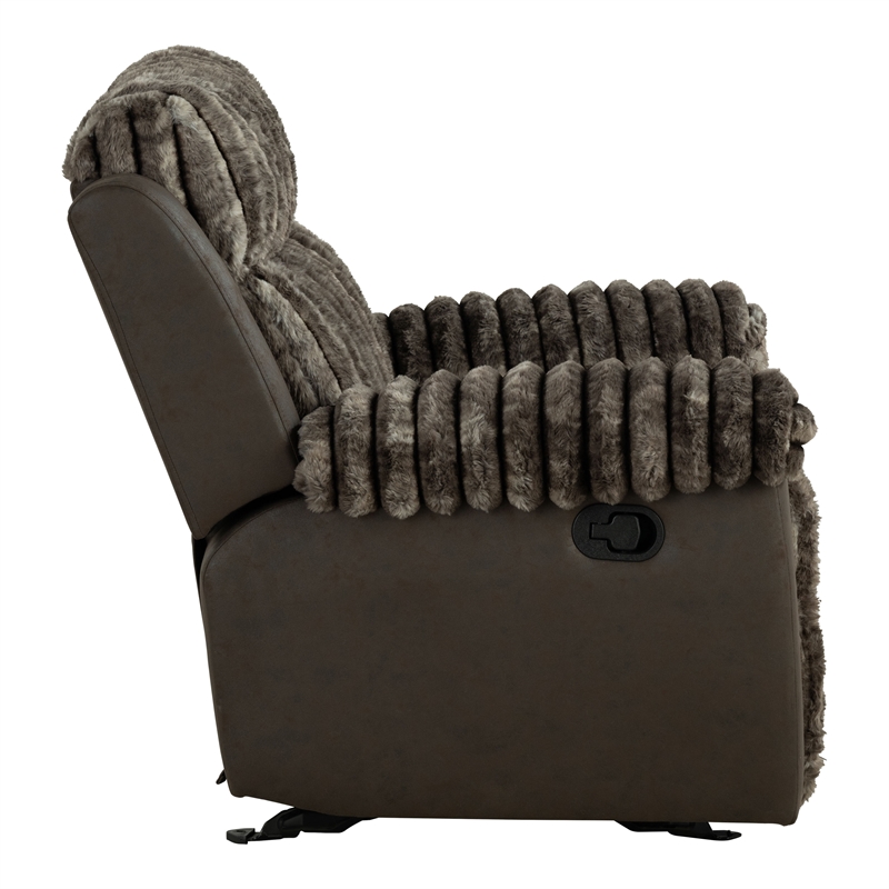 Furniture of America Esmalt Fabric Manual Glider Recliner in Brown