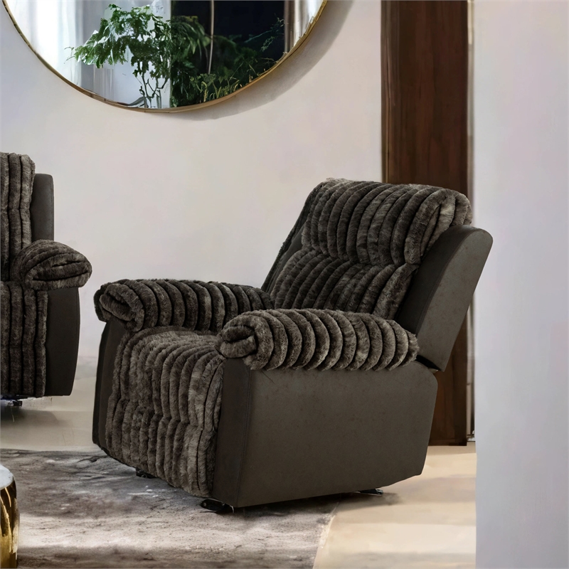 Furniture of America Esmalt Fabric Manual Glider Recliner in Brown